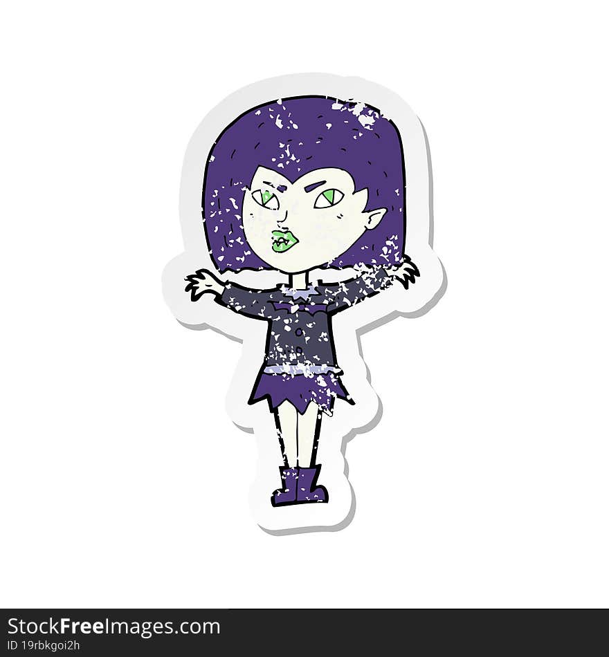 Retro Distressed Sticker Of A Cartoon Vampire Girl