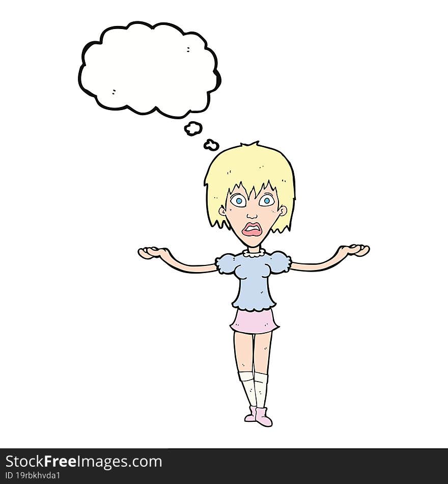 Cartoon Woman Shrugging Shoulders With Thought Bubble