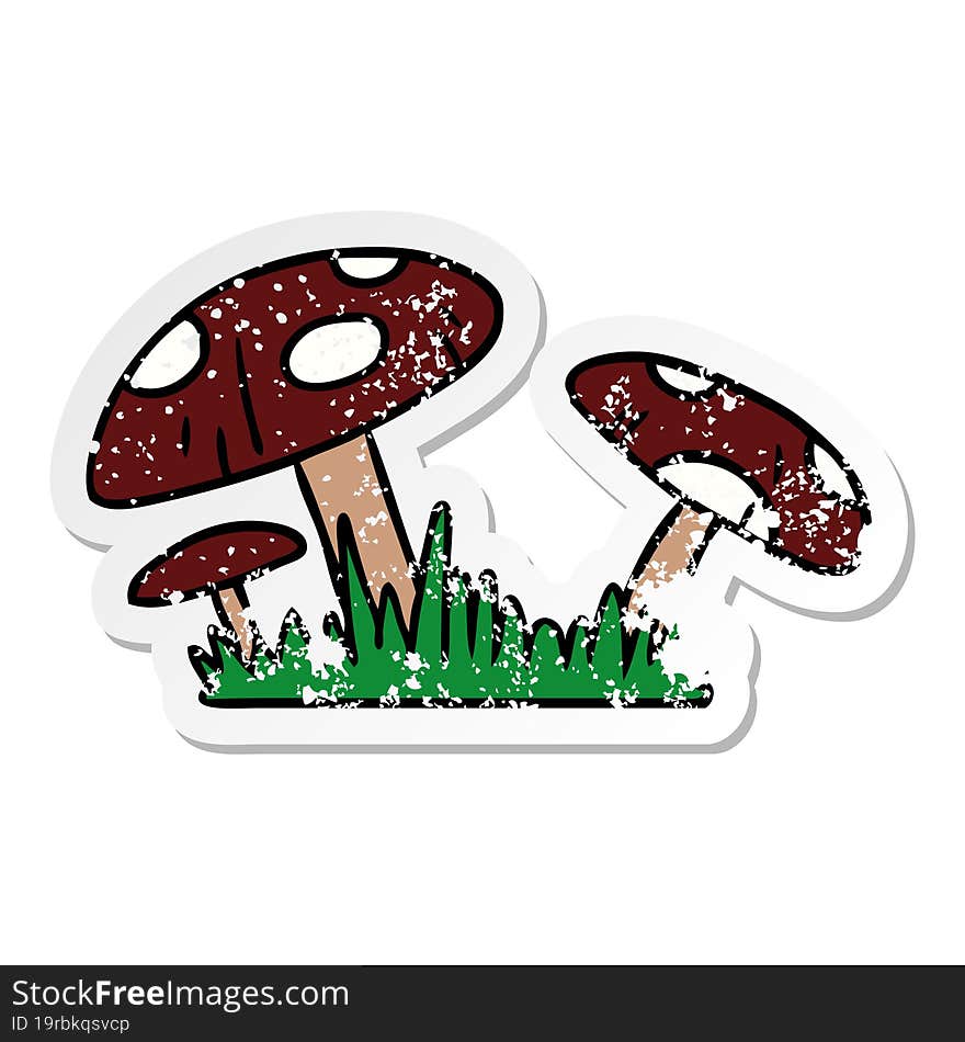 Distressed Sticker Cartoon Doodle Of A Toad Stool