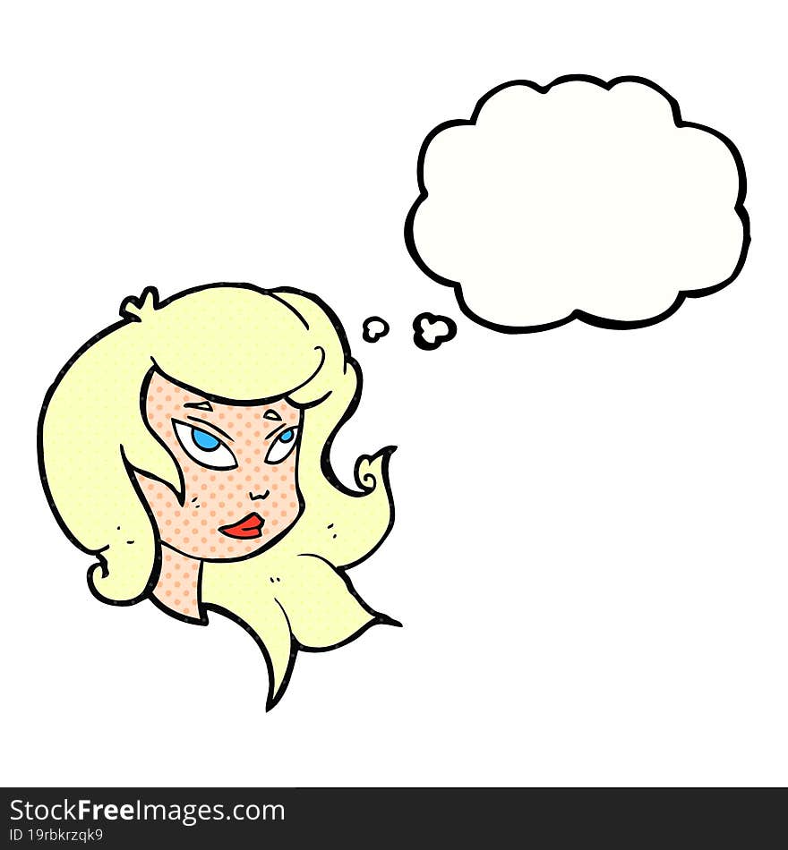 freehand drawn thought bubble cartoon female face