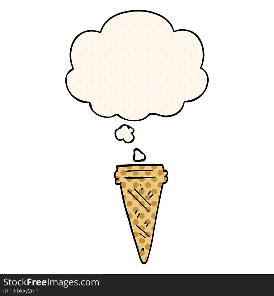 cartoon ice cream cone and thought bubble in comic book style