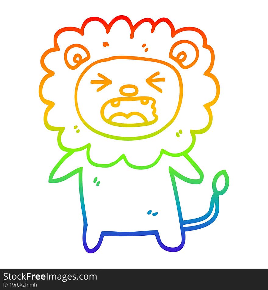 rainbow gradient line drawing cartoon roaring lion