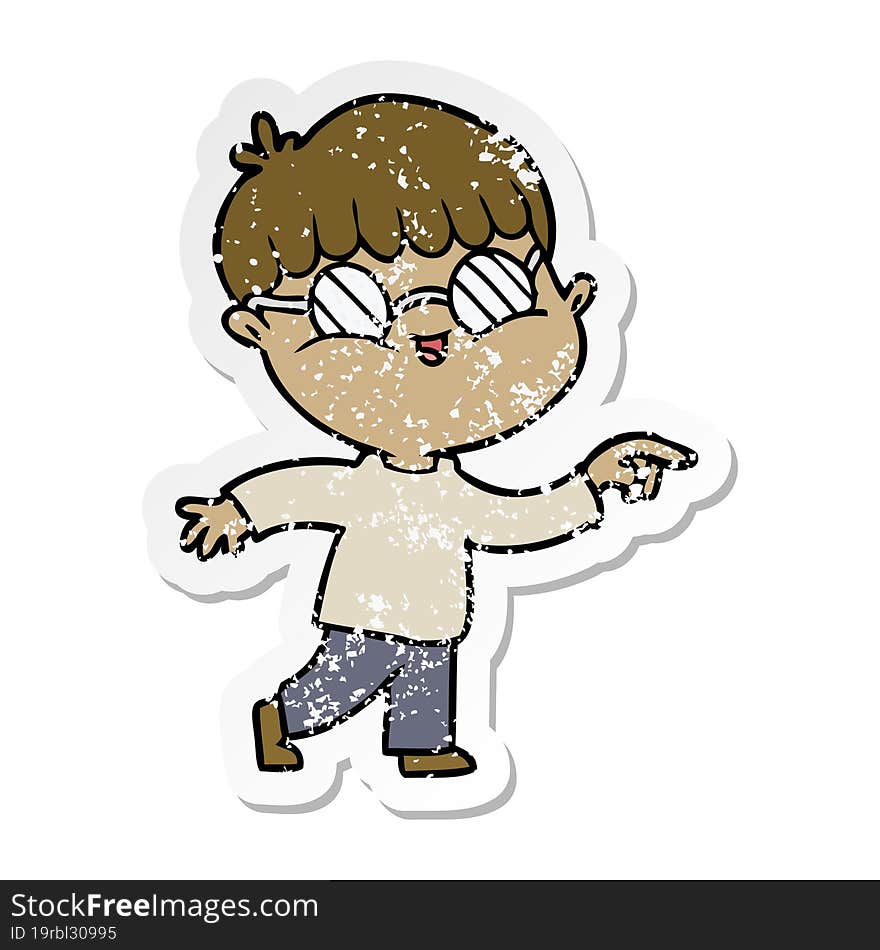 distressed sticker of a cartoon boy wearing spectacles