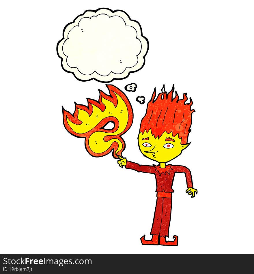 fire spirit cartoon with thought bubble