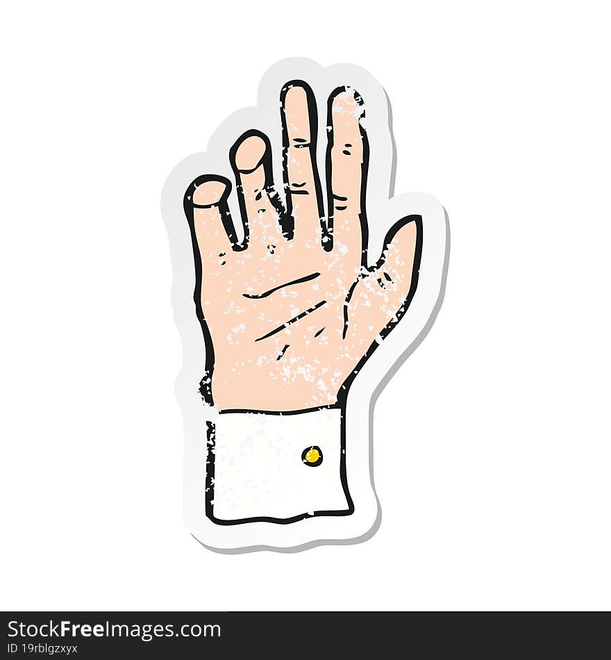 retro distressed sticker of a cartoon hand reaching