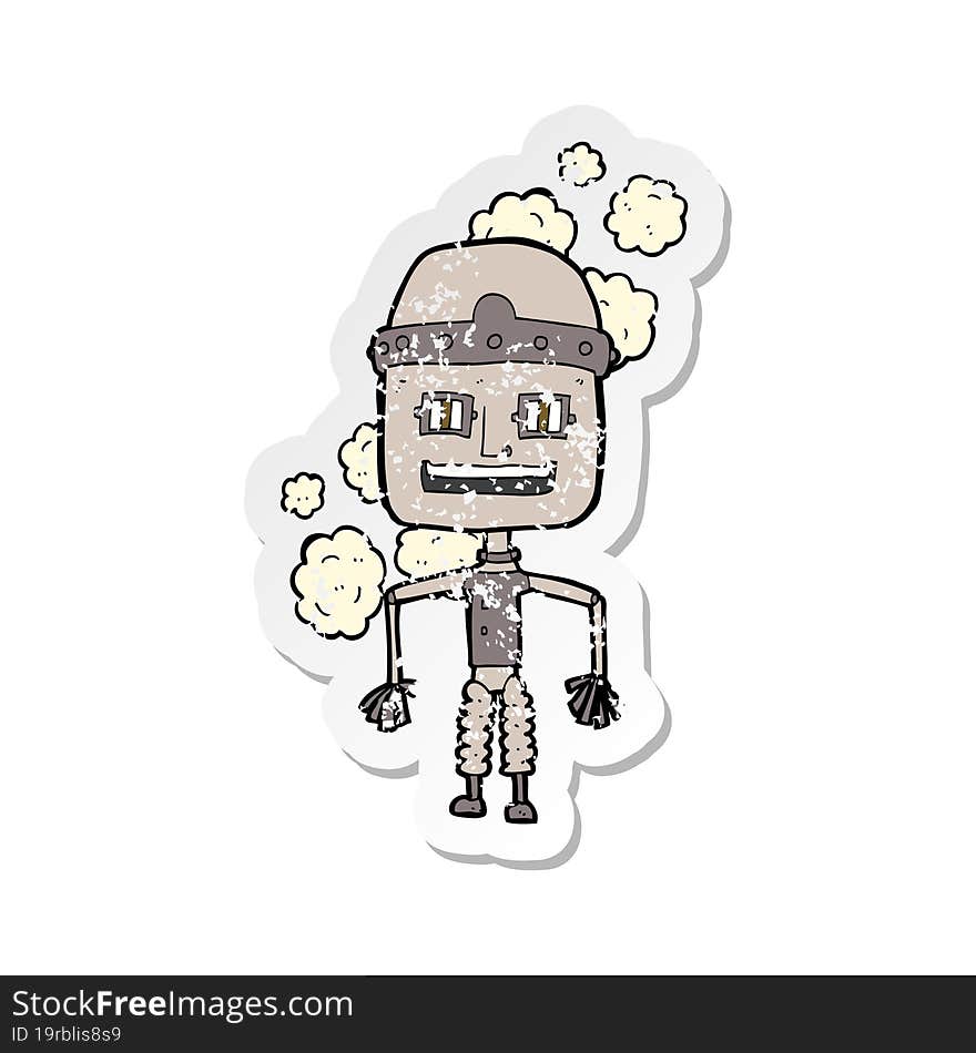 retro distressed sticker of a funny cartoon old robot