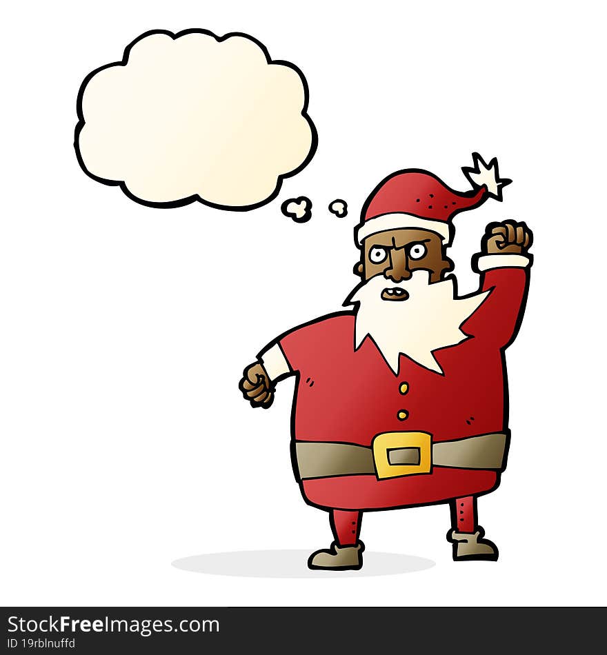 cartoon santa claus with thought bubble