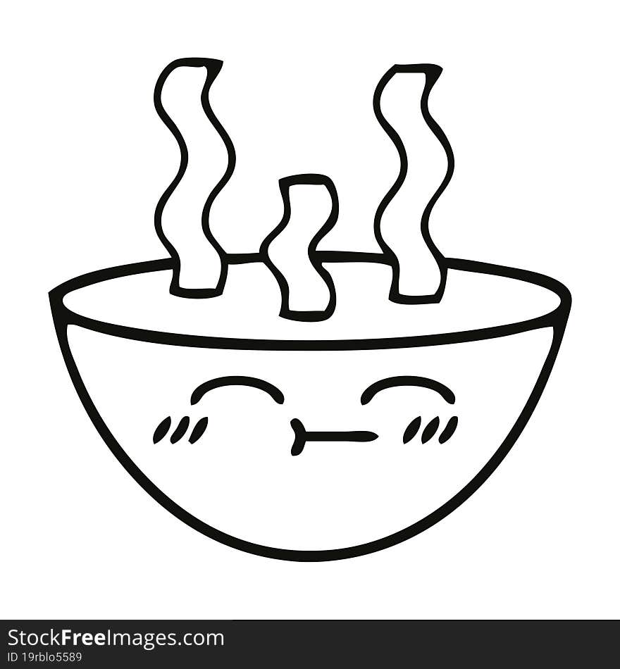 line drawing cartoon bowl of hot soup