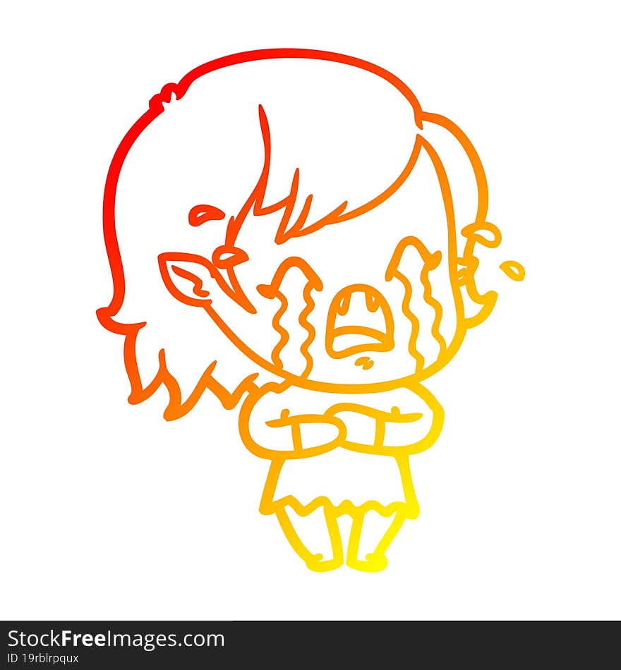 warm gradient line drawing cartoon crying vampire girl