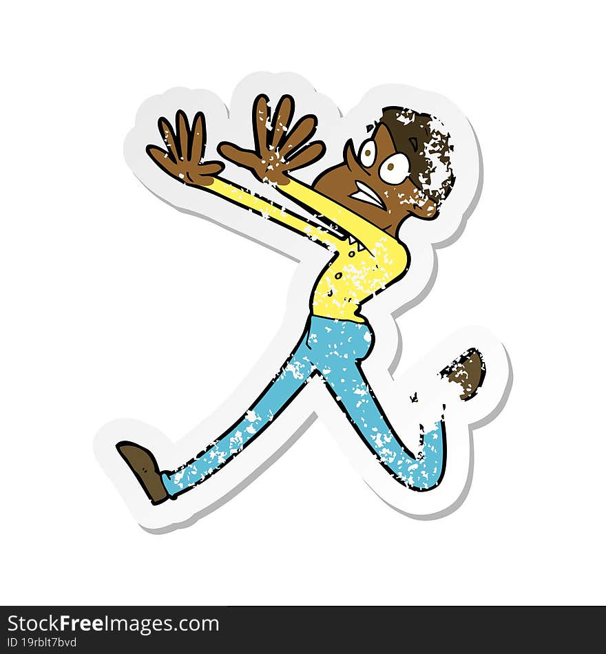 retro distressed sticker of a cartoon man running away