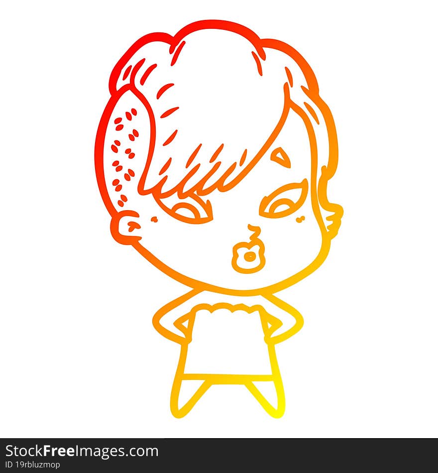 warm gradient line drawing cartoon surprised girl