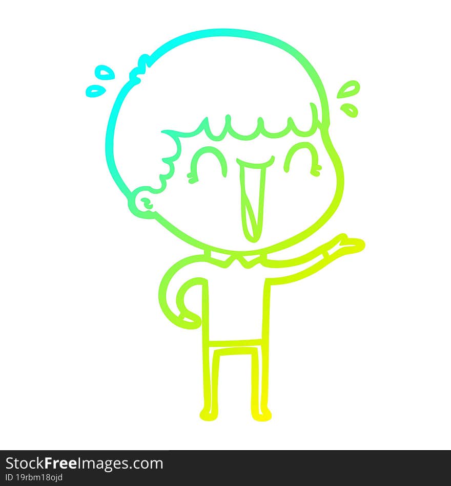 Cold Gradient Line Drawing Laughing Cartoon Man