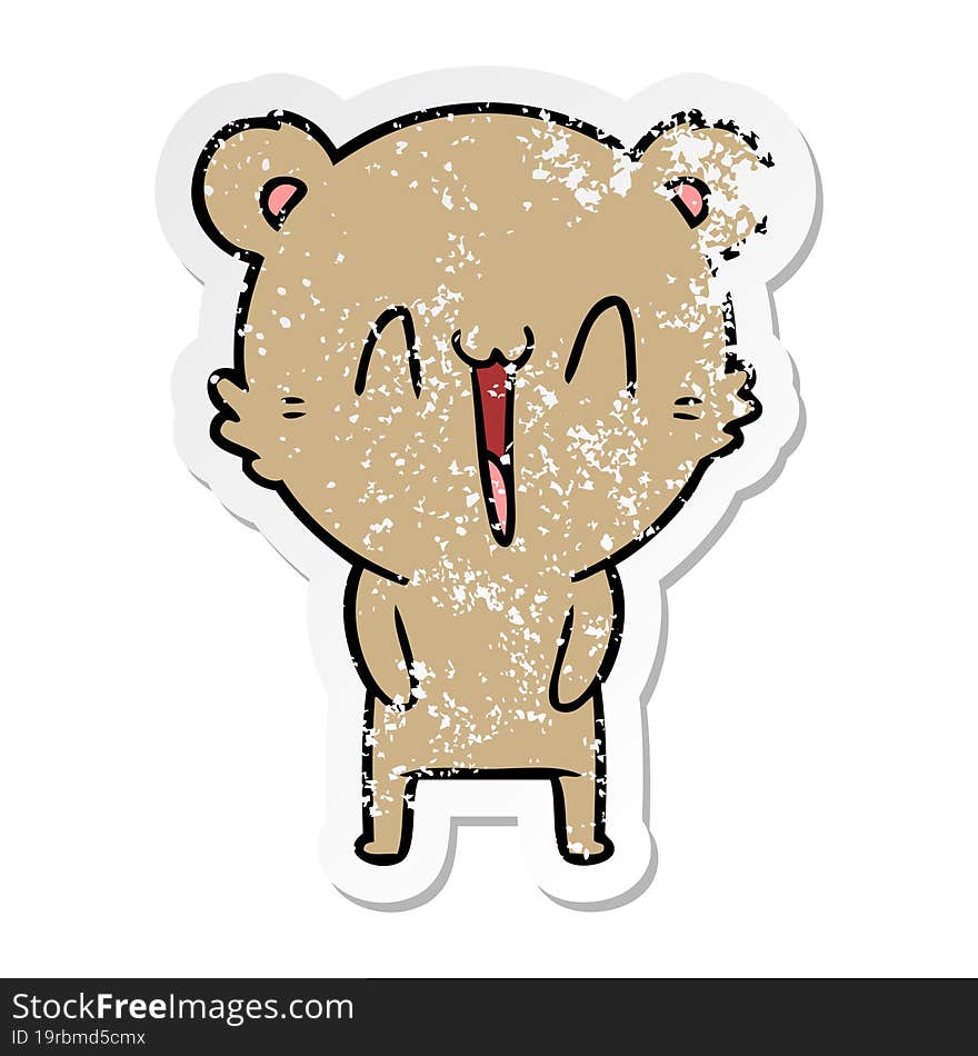 distressed sticker of a happy bear cartoon