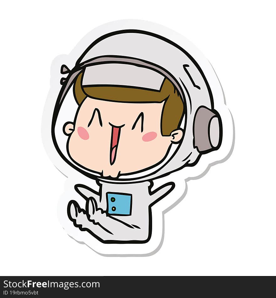 sticker of a happy cartoon astronaut sitting