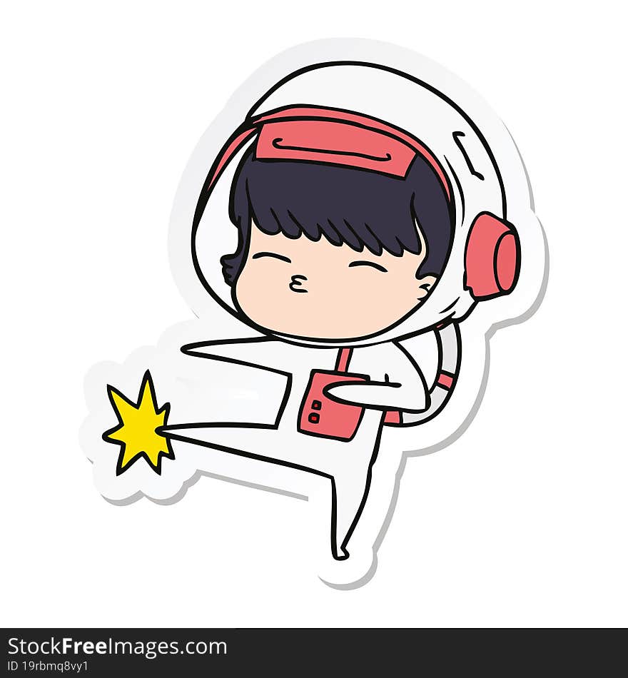 sticker of a cartoon curious astronaut