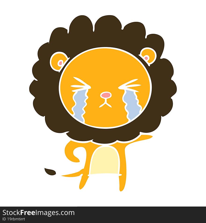 flat color style cartoon crying lion