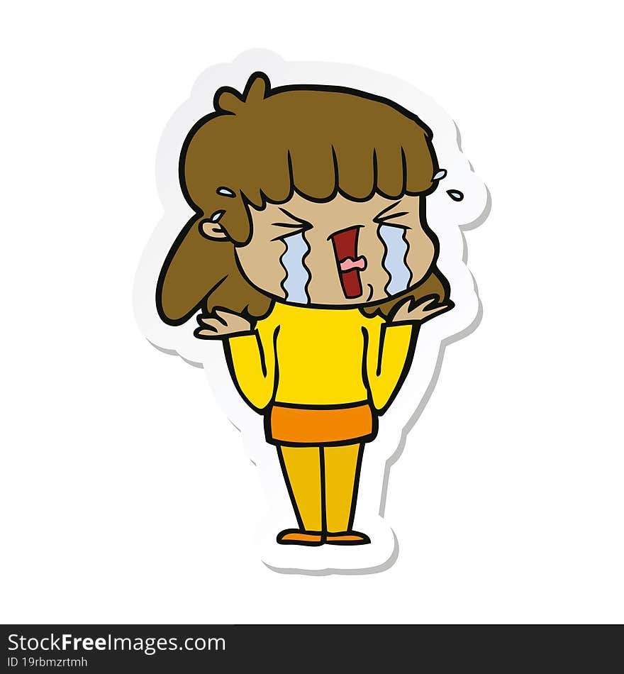 sticker of a cartoon woman in tears