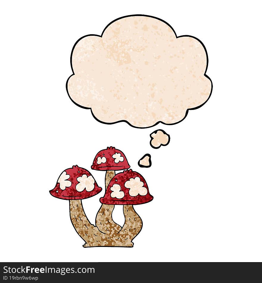 cartoon mushrooms with thought bubble in grunge texture style. cartoon mushrooms with thought bubble in grunge texture style