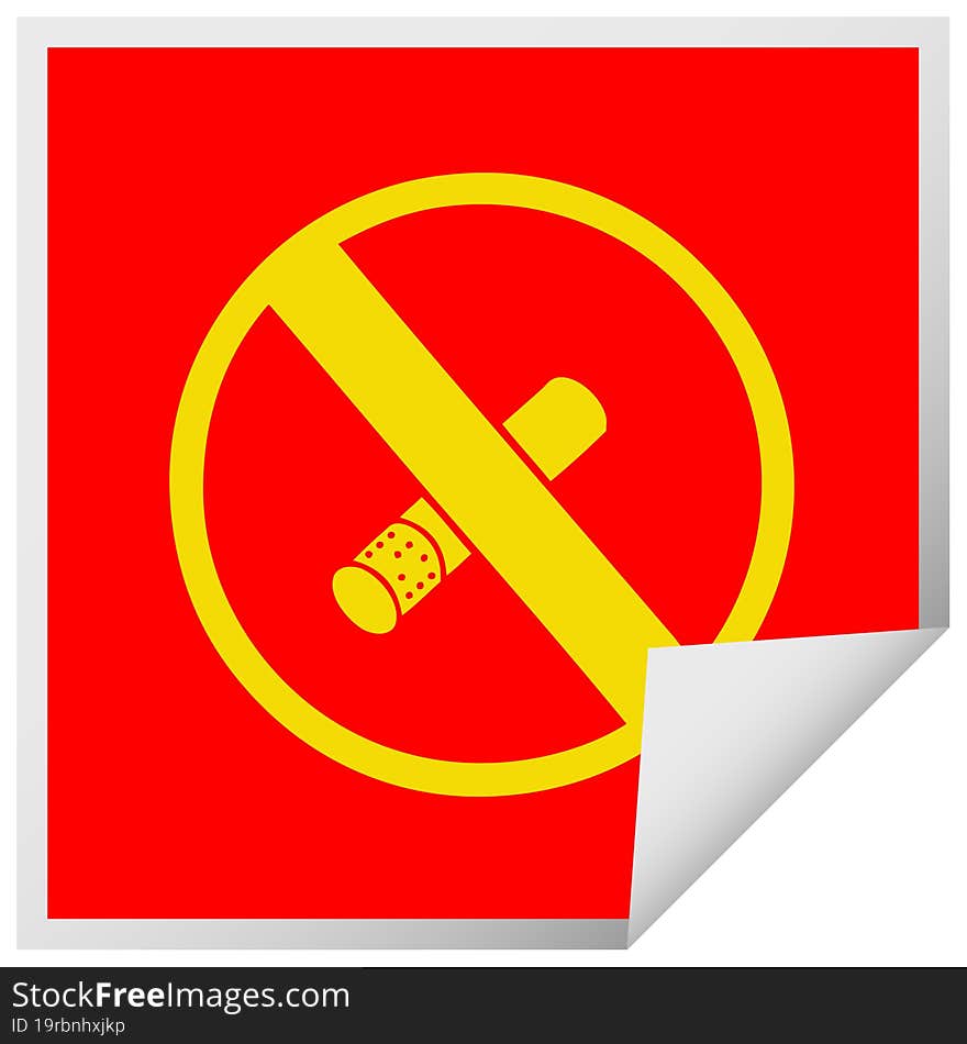 square peeling sticker cartoon of a no smoking allowed sign