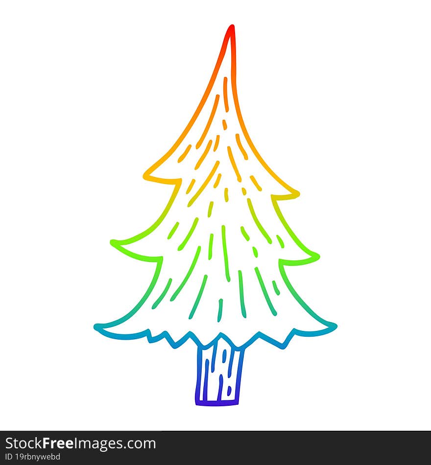 rainbow gradient line drawing cartoon pine trees