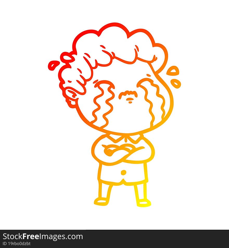 warm gradient line drawing of a cartoon man crying