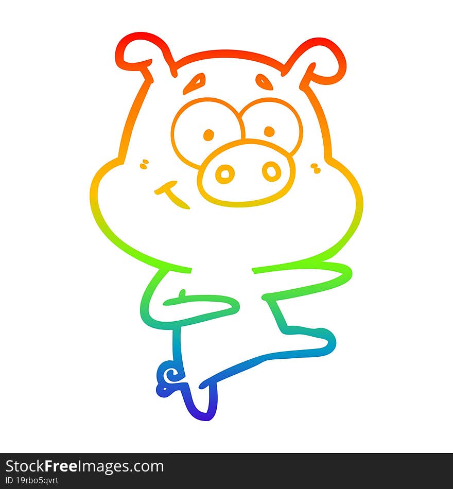 rainbow gradient line drawing cartoon pig pointing