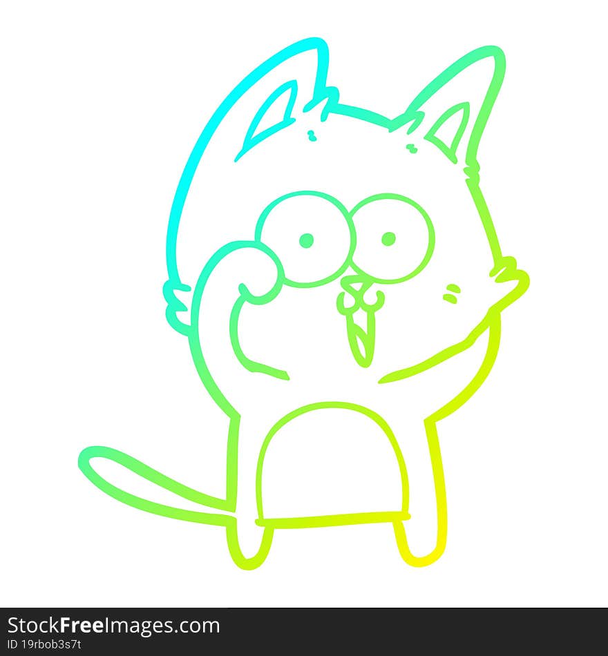 Cold Gradient Line Drawing Funny Cartoon Cat