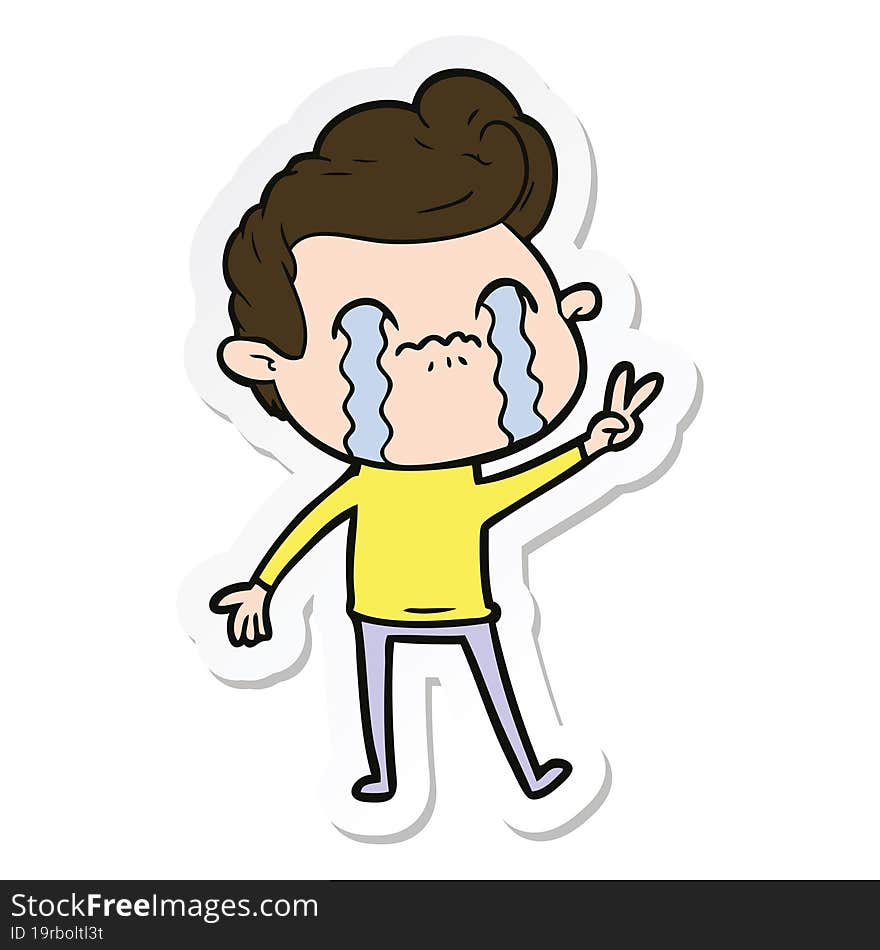 sticker of a cartoon man crying