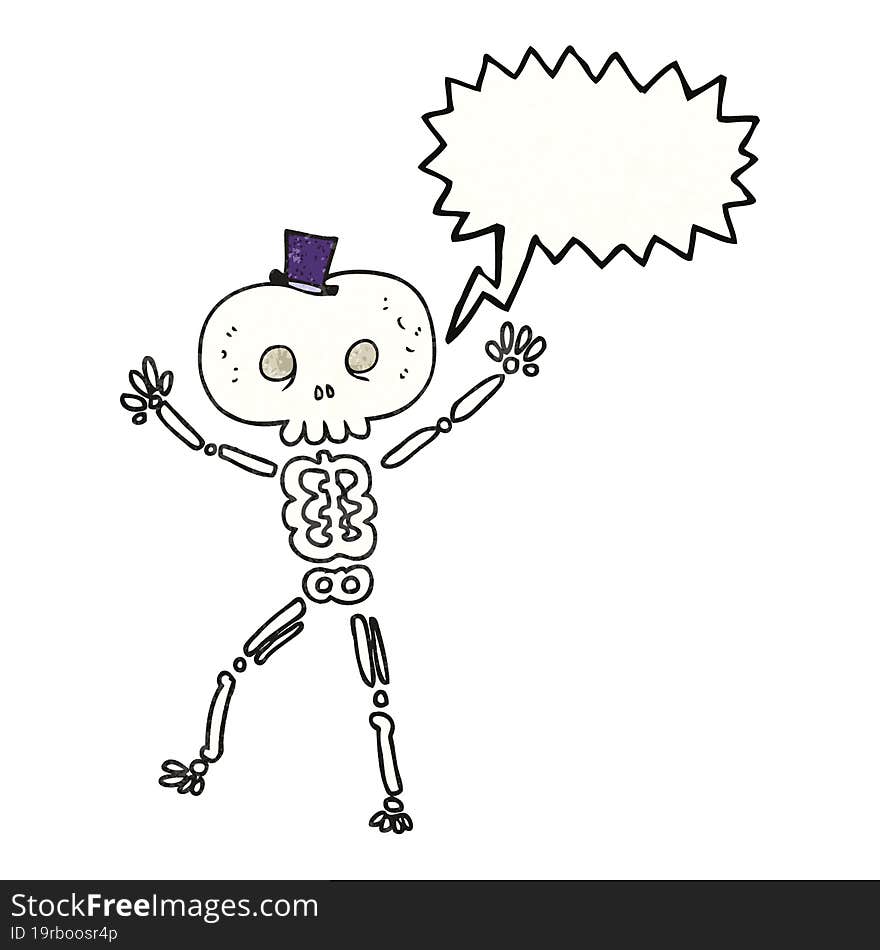 freehand speech bubble textured cartoon dancing skeleton