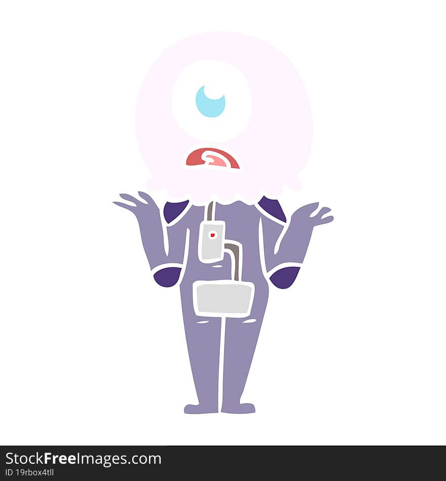 flat color style cartoon cyclops alien spaceman shrugging shoulders