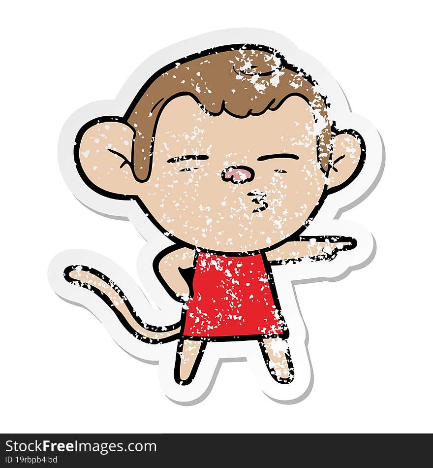 distressed sticker of a cartoon suspicious monkey