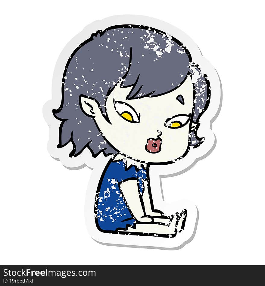 distressed sticker of a cute cartoon vampire girl