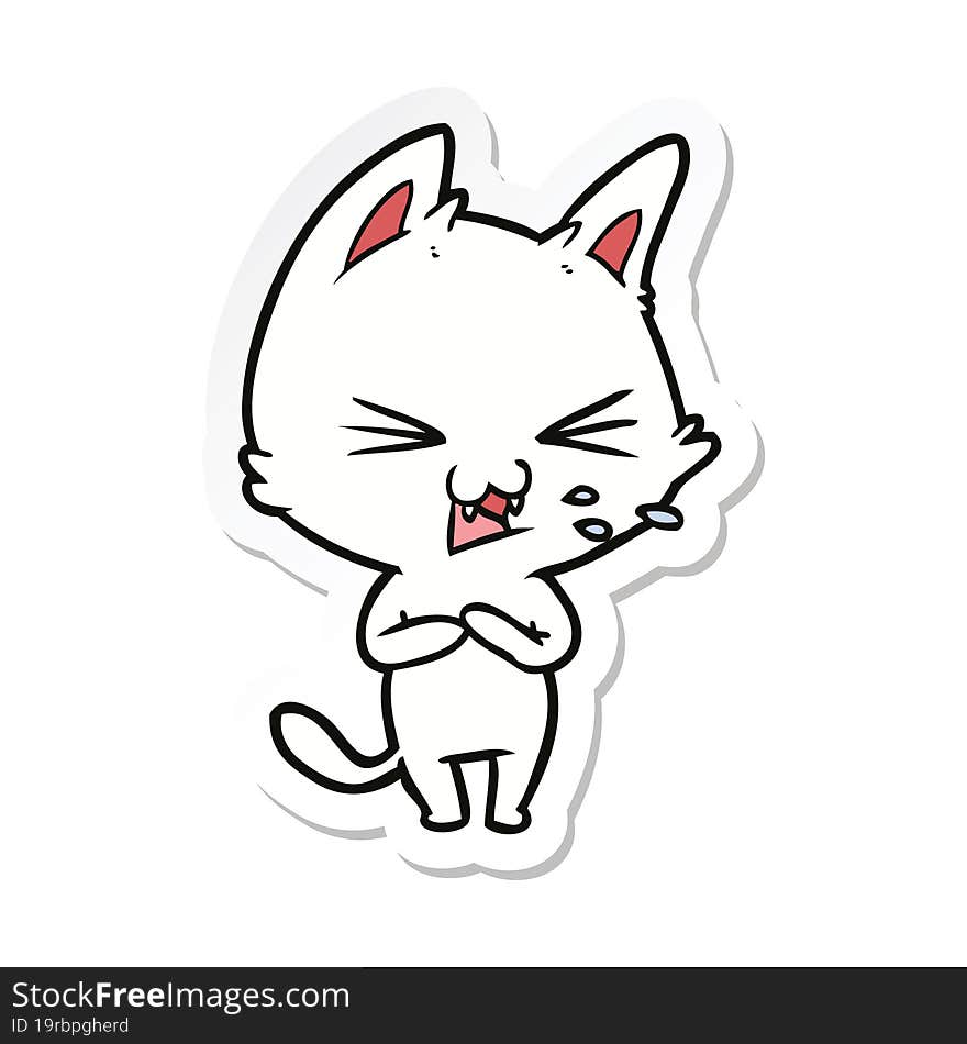 Sticker Of A Cartoon Cat Hissing