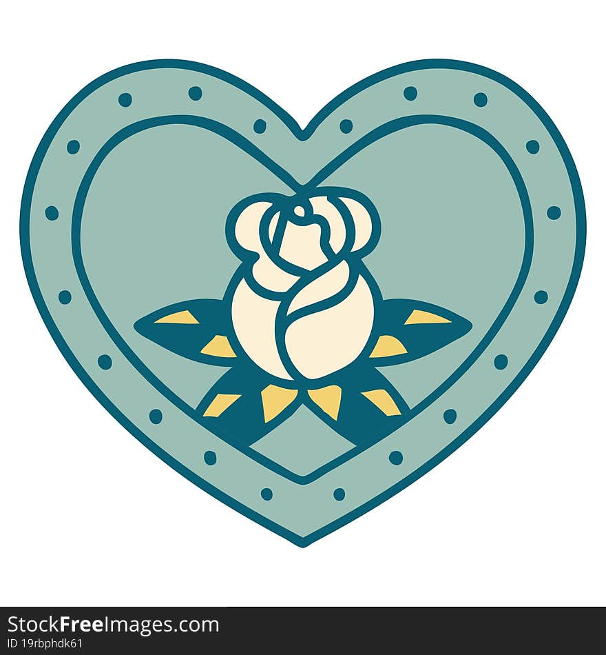 iconic tattoo style image of a heart and flowers. iconic tattoo style image of a heart and flowers