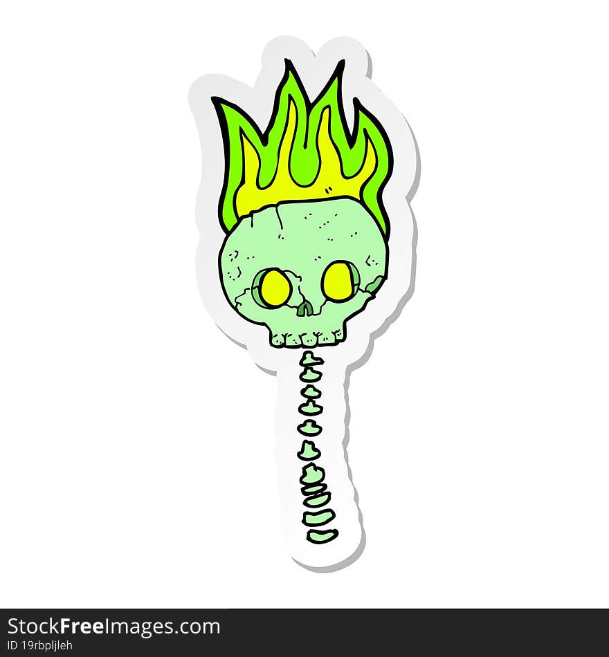 sticker of a cartoon spooky skull and spine