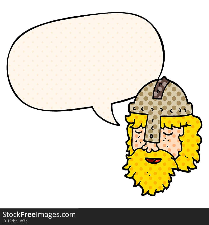 cartoon viking face and speech bubble in comic book style