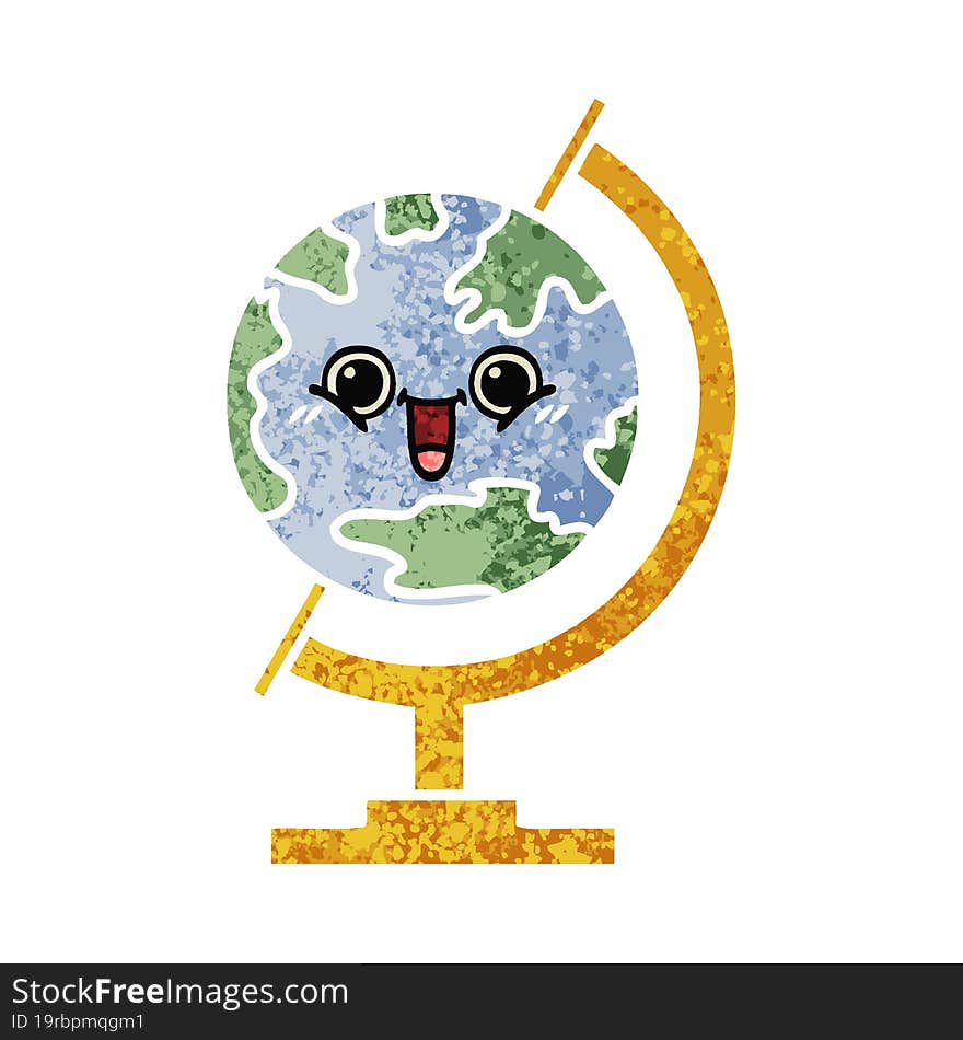 retro illustration style cartoon globe of the world