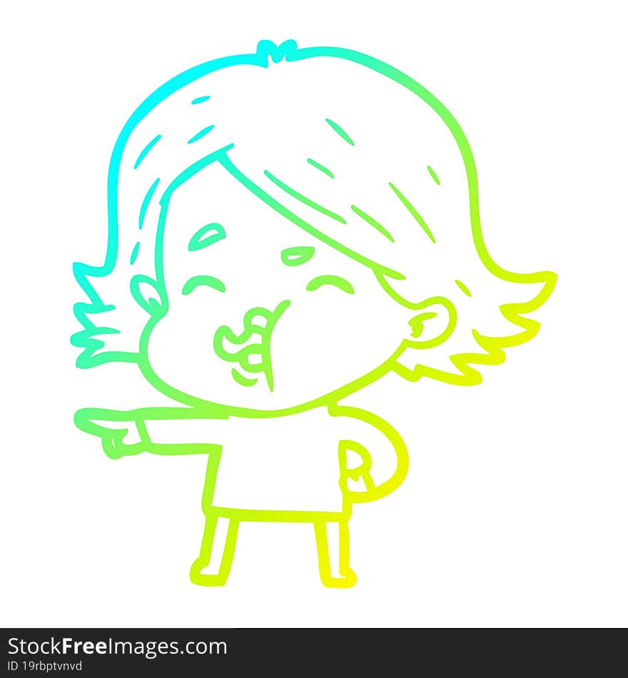 cold gradient line drawing of a cartoon girl pulling face