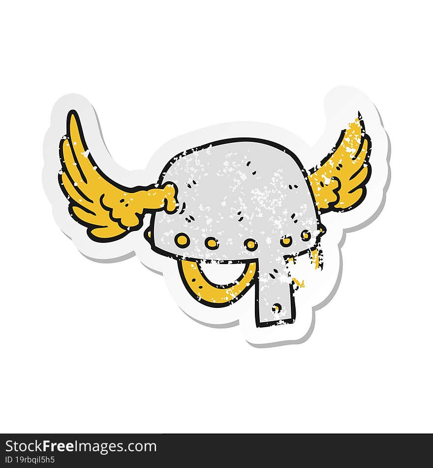 retro distressed sticker of a cartoon winged helmet