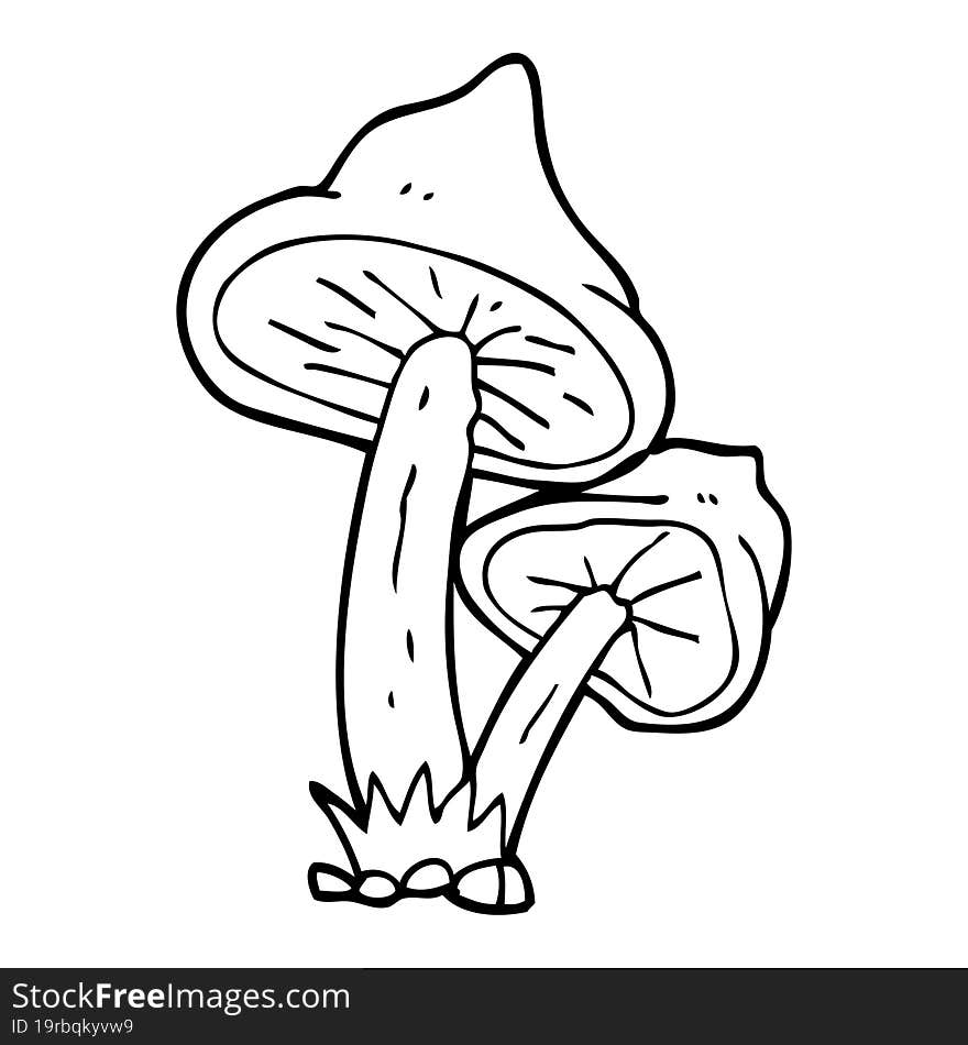 freehand drawn black and white cartoon mushroom