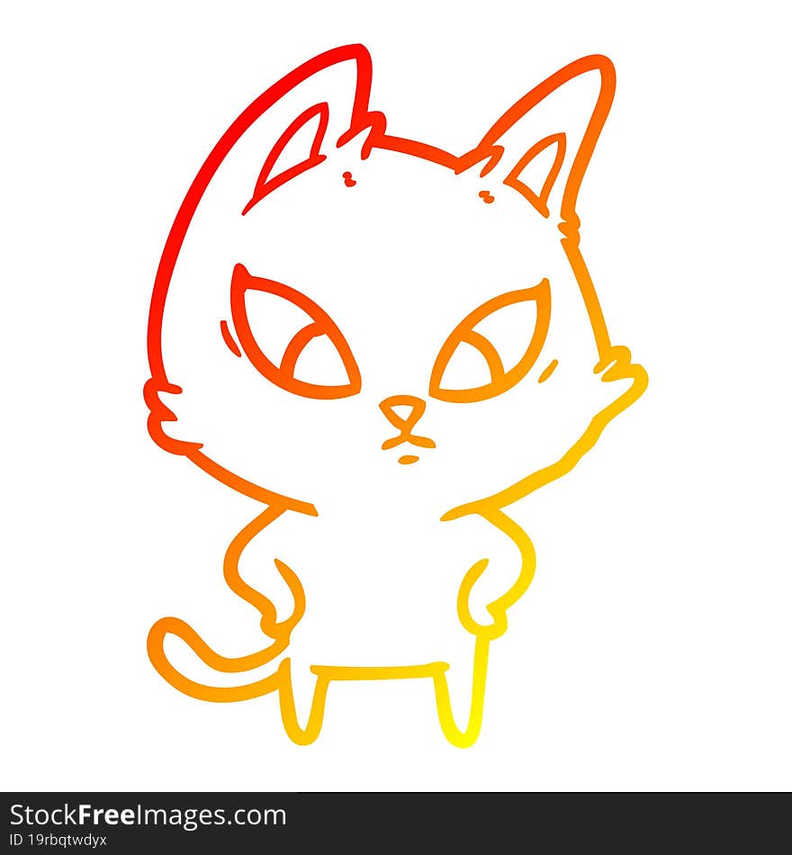 warm gradient line drawing confused cartoon cat