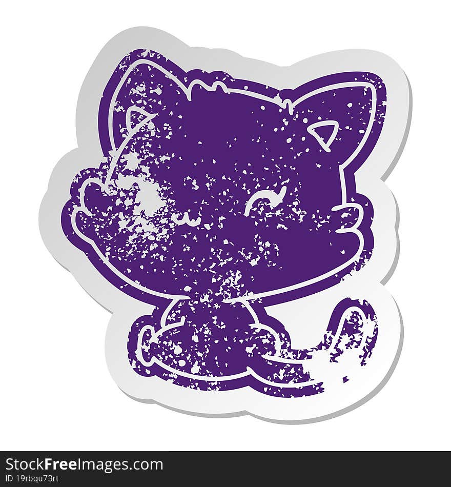 distressed old sticker of cute kawaii kitten