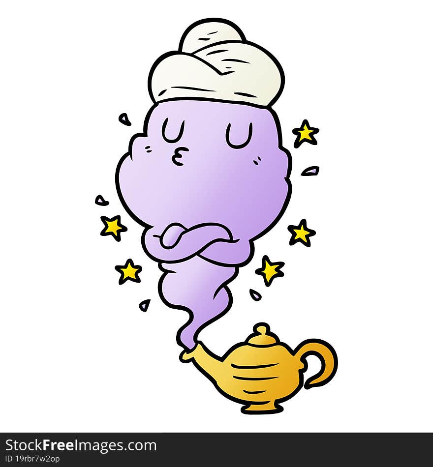 cute cartoon genie rising out of lamp. cute cartoon genie rising out of lamp