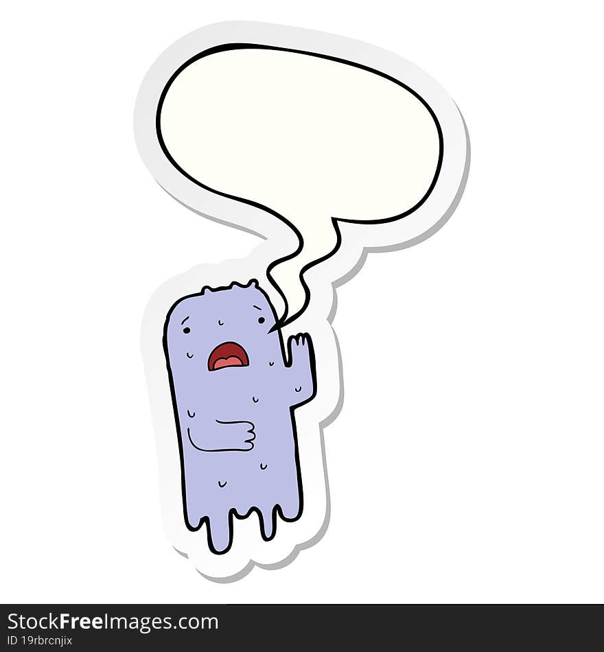 cartoon ghost with speech bubble sticker. cartoon ghost with speech bubble sticker