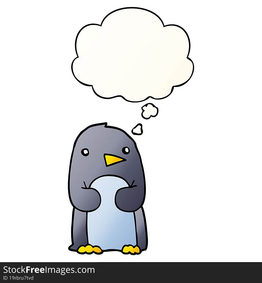 Cartoon Penguin And Thought Bubble In Smooth Gradient Style