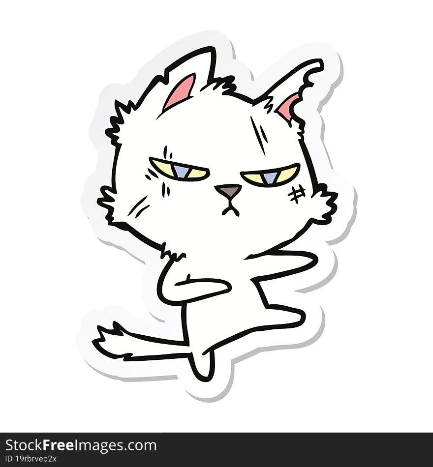 sticker of a tough cartoon cat