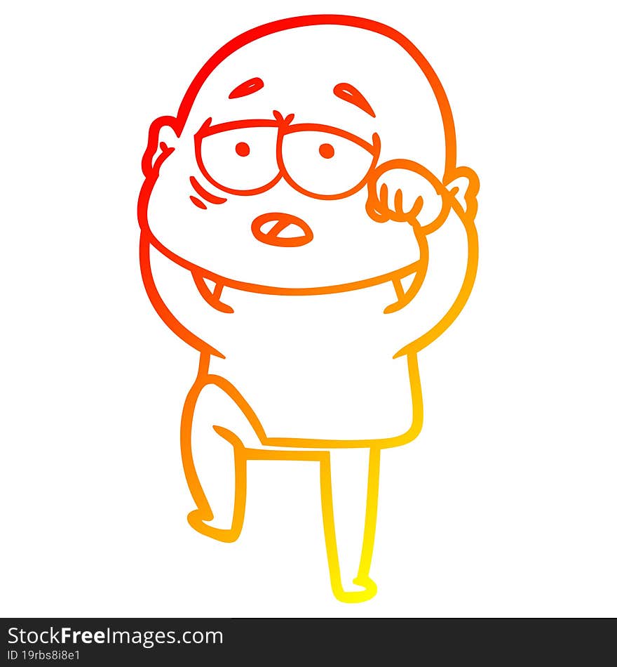 warm gradient line drawing cartoon tired bald man