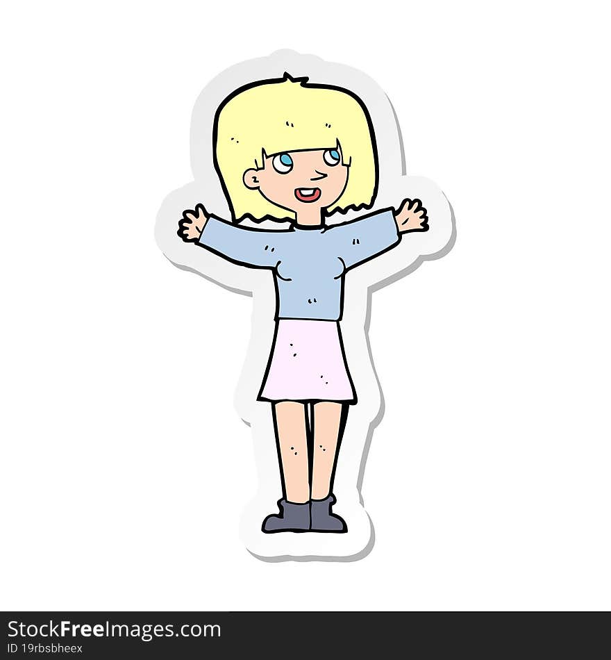 sticker of a cartoon excited woman