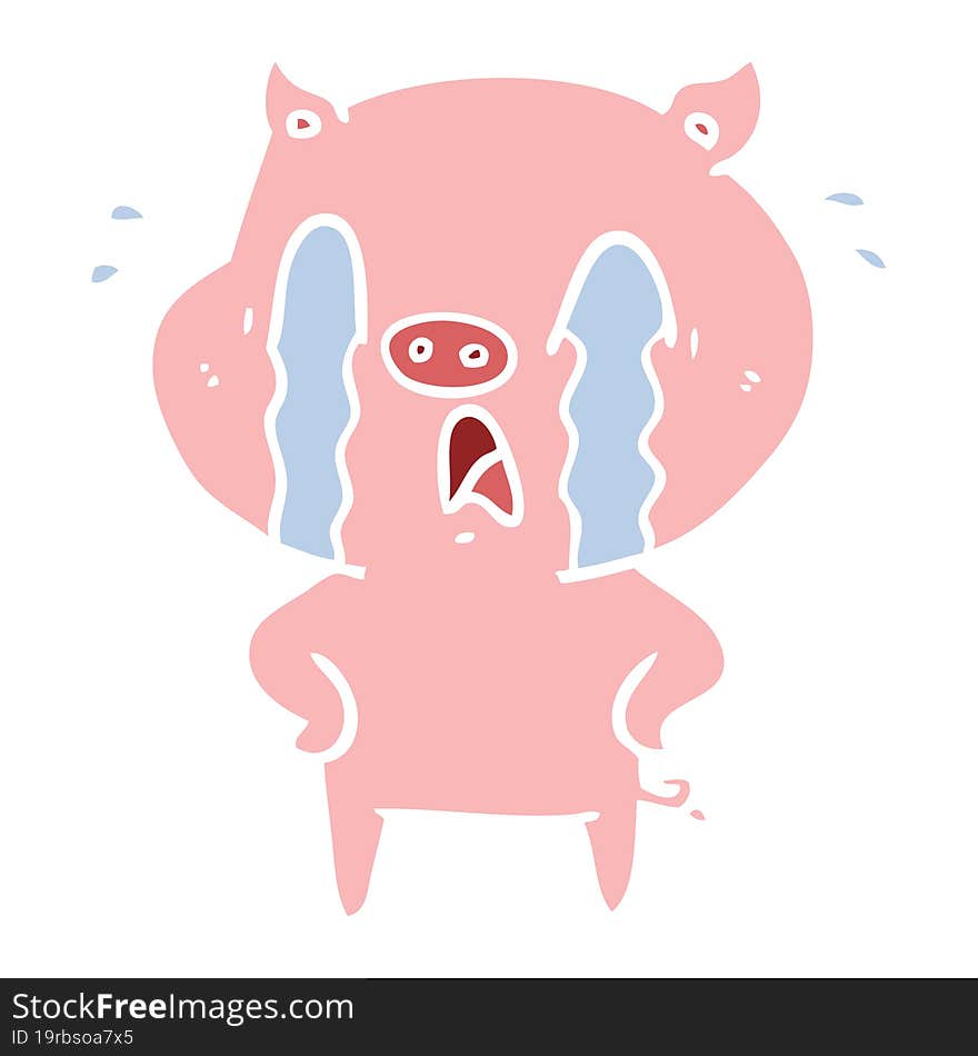 crying pig flat color style cartoon