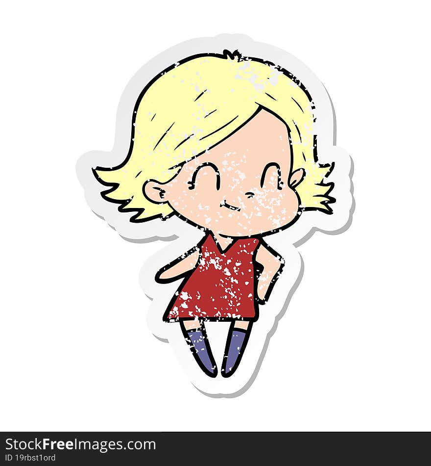 Distressed Sticker Of A Cartoon Friendly Girl